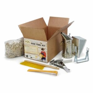 Beehive tool kit box with beekeeping supplies